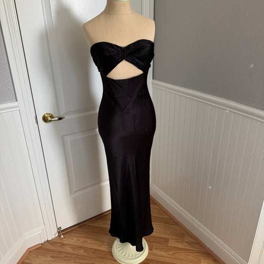 Shona Joy Camille Strapless Cut Out Midi Dress in Black