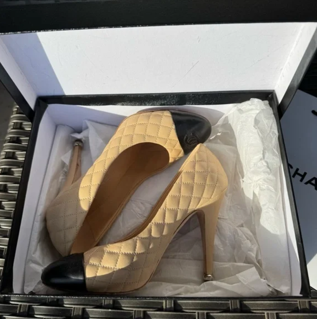 Chanel Quilted Two-Tone Heel Pumps