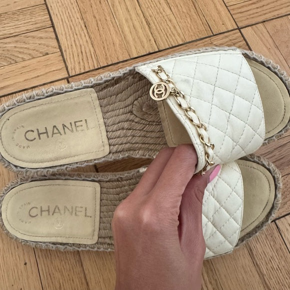 Chanel Interlocking CC Logo Espadrilles Slides