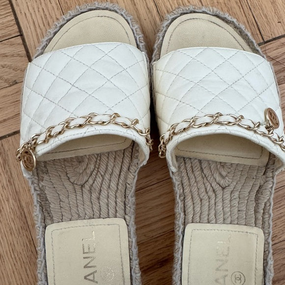 Chanel Interlocking CC Logo Espadrilles Slides