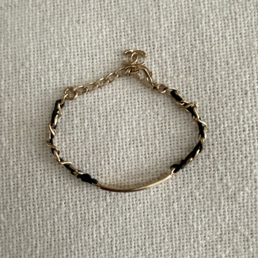CHANEL Goldtone Chain And Crystal Logo ID Bracelet