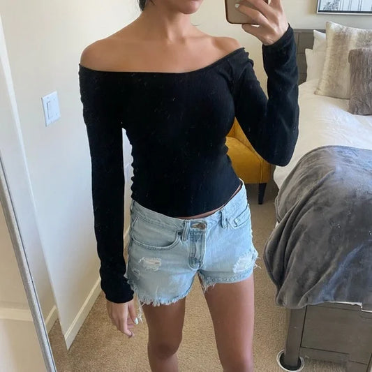 Reformation Black Off the Shoulder Long Sleeve