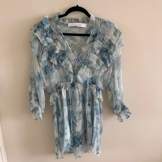 IRO Banon Printed Ruffle Mini Dress