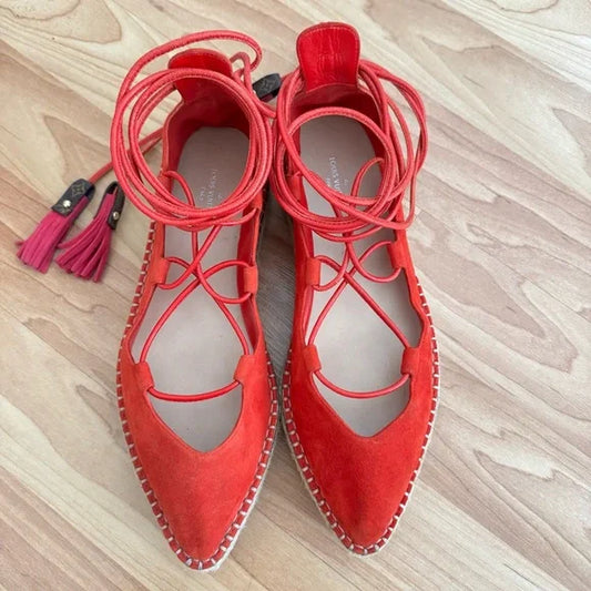 Louis Vuitton Red Suede Lace Up Espadrille Flats