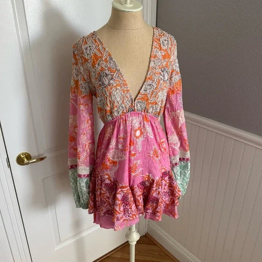 HEMANT AND NANDITA Printed Pink Dress