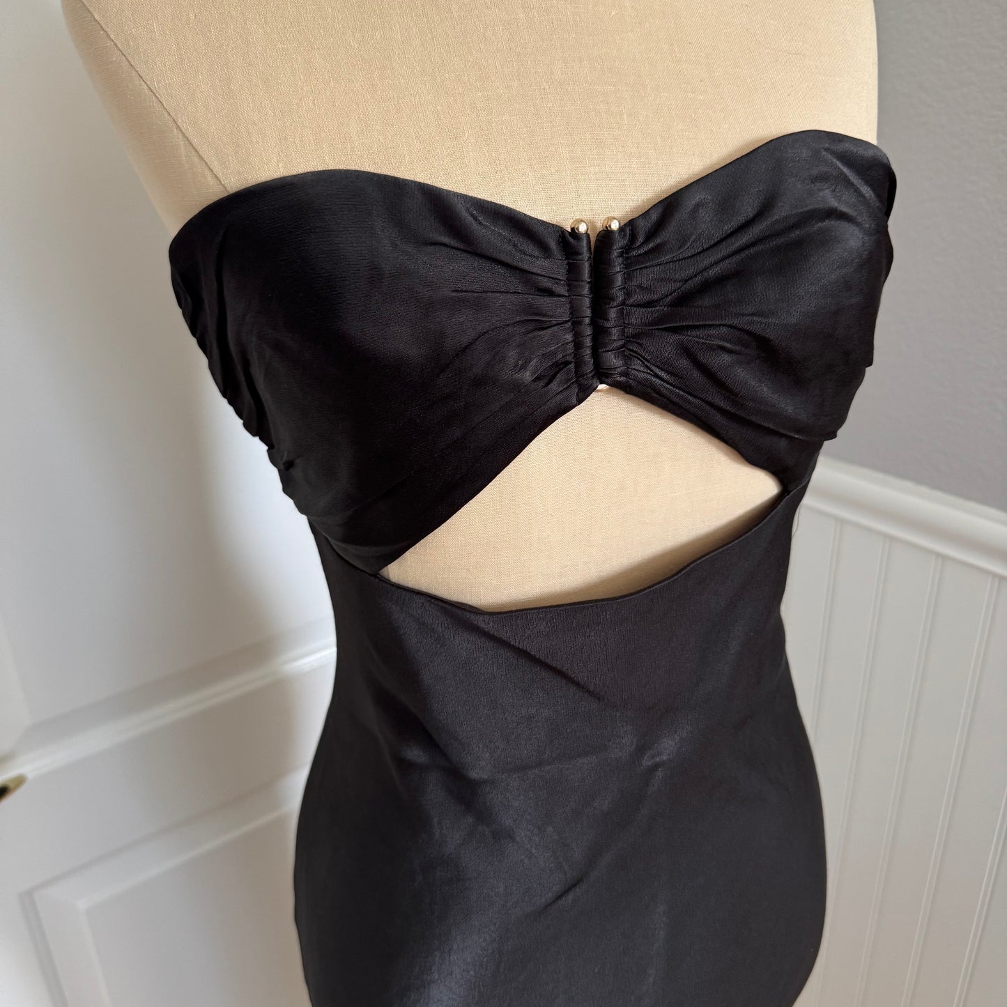 Shona Joy Camille Strapless Cut Out Midi Dress in Black