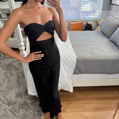 Shona Joy Camille Strapless Cut Out Midi Dress in Black