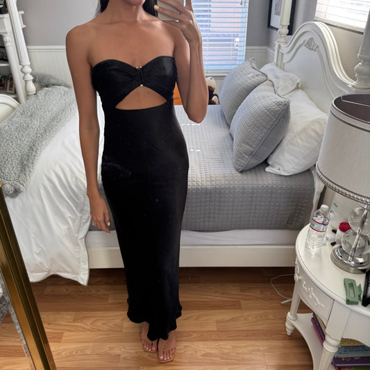 Shona Joy Camille Strapless Cut Out Midi Dress in Black