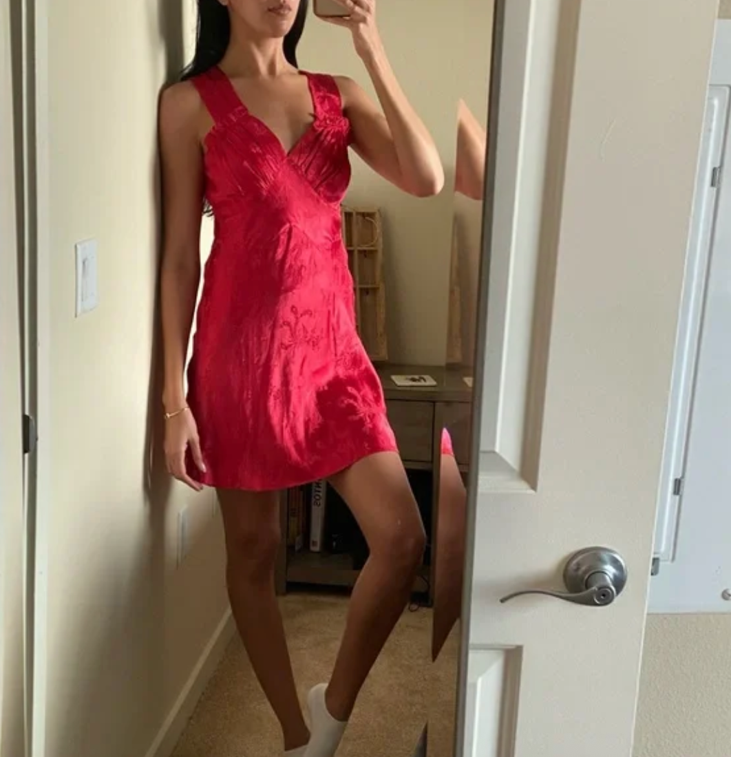 Realisation Par The Roxy Silk Mini Dress in Red Dragon