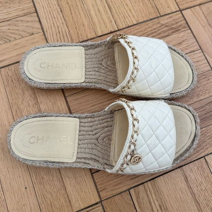 Chanel Interlocking CC Logo Espadrilles Slides