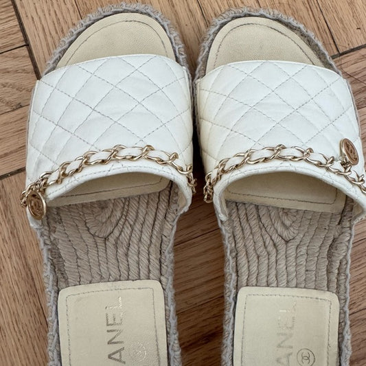 Chanel Interlocking CC Logo Espadrilles Slides
