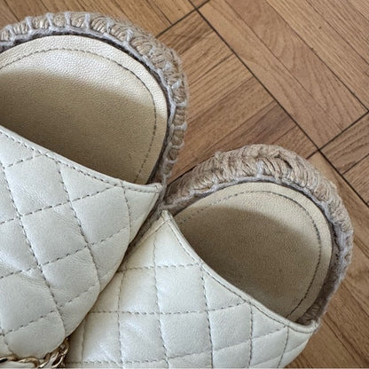 Chanel Interlocking CC Logo Espadrilles Slides