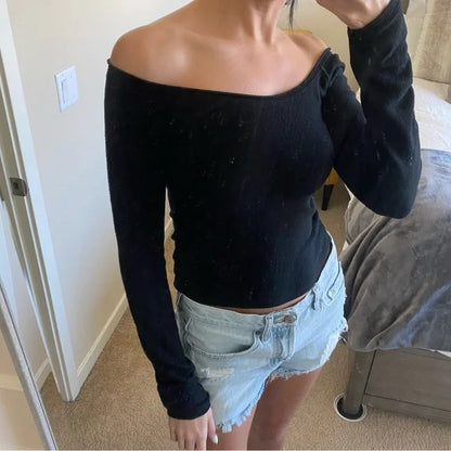 Reformation Black Off the Shoulder Long Sleeve