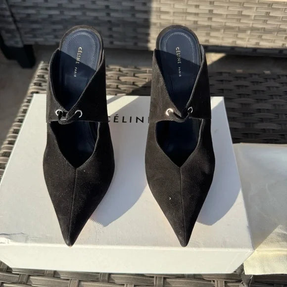 Celine Babouche Suede Pointed Toe Mules