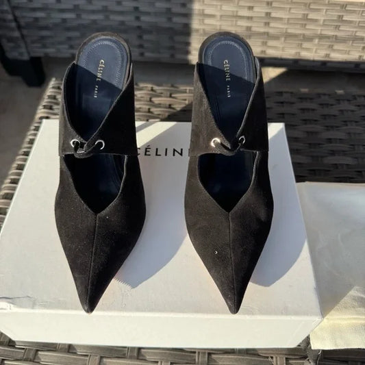 Celine Babouche Suede Pointed Toe Mules