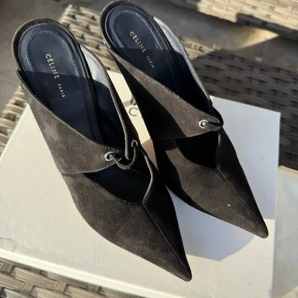 Celine Babouche Suede Pointed Toe Mules