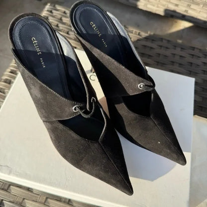 Celine Babouche Suede Pointed Toe Mules