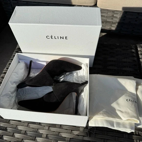 Celine Babouche Suede Pointed Toe Mules