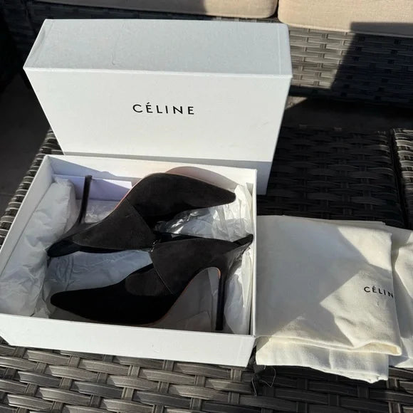 Celine Babouche Suede Pointed Toe Mules