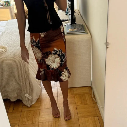 Roberto Cavalli Silk Ruffle Midi Y2K Skirt