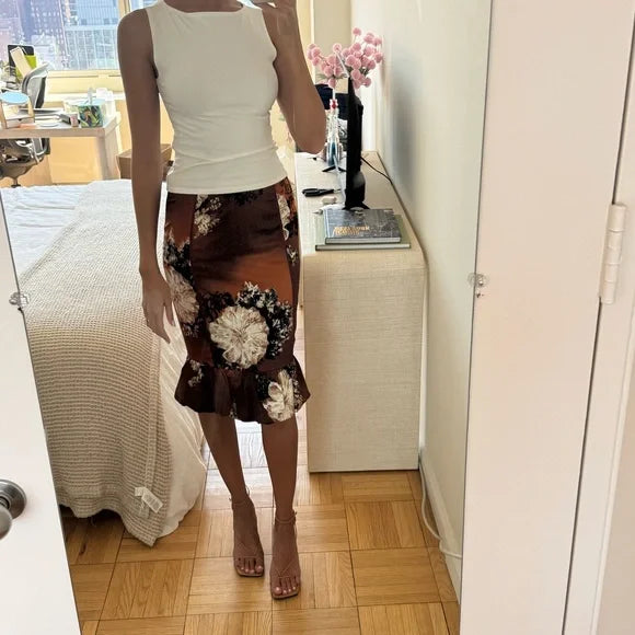 Roberto Cavalli Silk Ruffle Midi Y2K Skirt