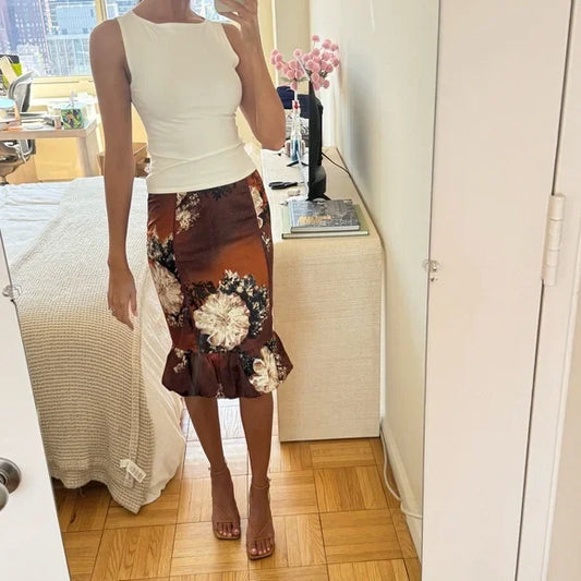 Roberto Cavalli Silk Ruffle Midi Y2K Skirt