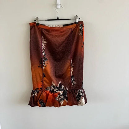Roberto Cavalli Silk Ruffle Midi Y2K Skirt