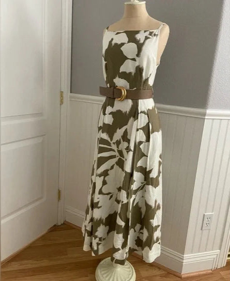 Donna Karan Women's Floral Linen Blend Boat-Neck Midi Dress
