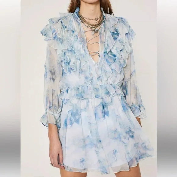 IRO Banon Printed Ruffle Mini Dress