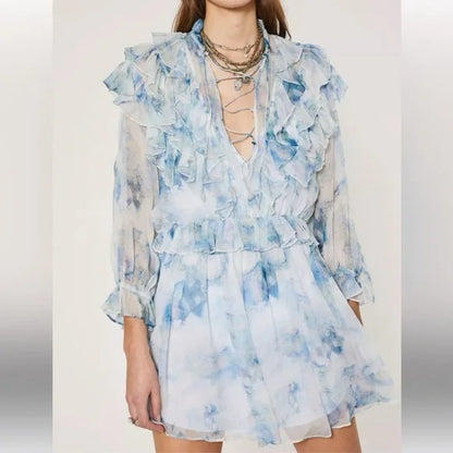 IRO Banon Printed Ruffle Mini Dress