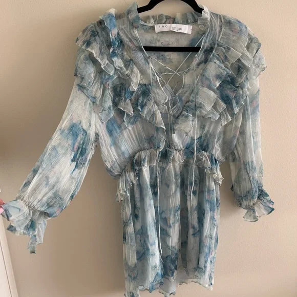 IRO Banon Printed Ruffle Mini Dress