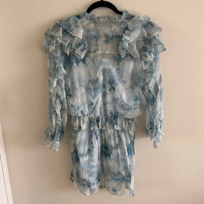 IRO Banon Printed Ruffle Mini Dress
