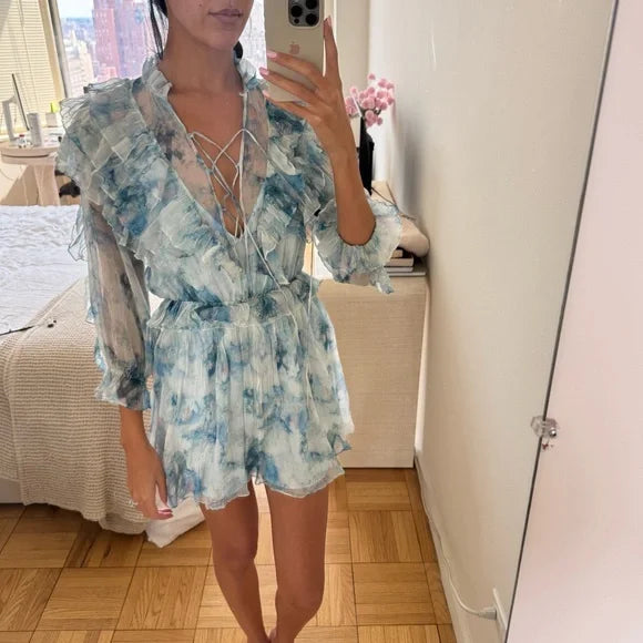IRO Banon Printed Ruffle Mini Dress