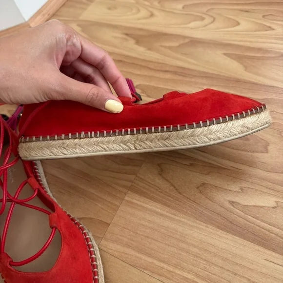 Louis Vuitton Red Suede Lace Up Espadrille Flats