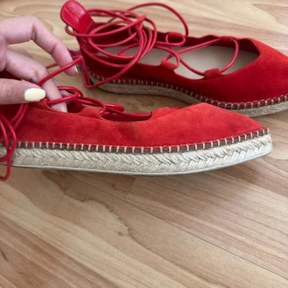 Louis Vuitton Red Suede Lace Up Espadrille Flats