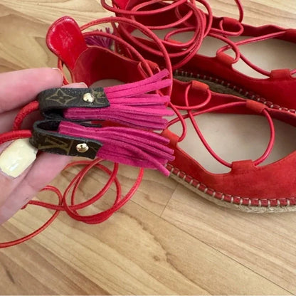 Louis Vuitton Red Suede Lace Up Espadrille Flats