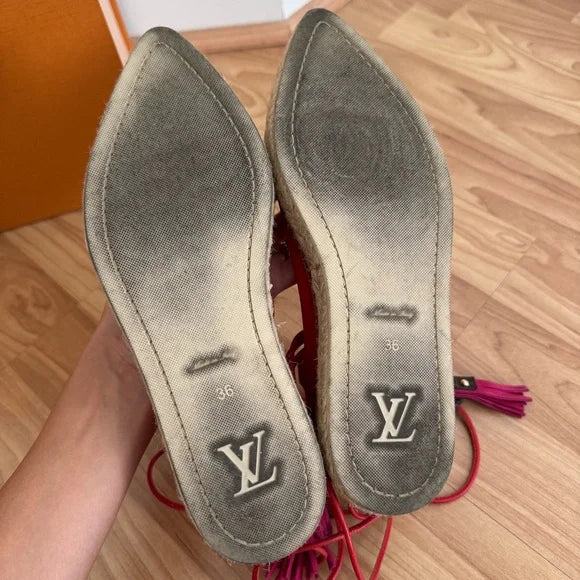 Louis Vuitton Red Suede Lace Up Espadrille Flats