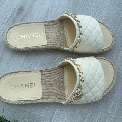 Chanel Interlocking CC Logo Espadrilles Slides