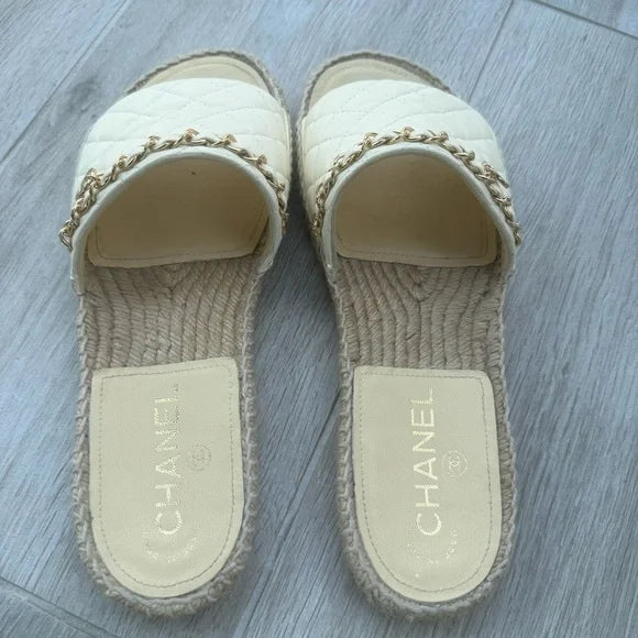 Chanel Interlocking CC Logo Espadrilles Slides