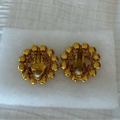 Chanel Vintage 90s Gold Metal CC Rhinestone-Embellished Button Earrings