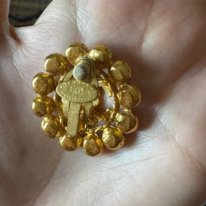 Chanel Vintage 90s Gold Metal CC Rhinestone-Embellished Button Earrings
