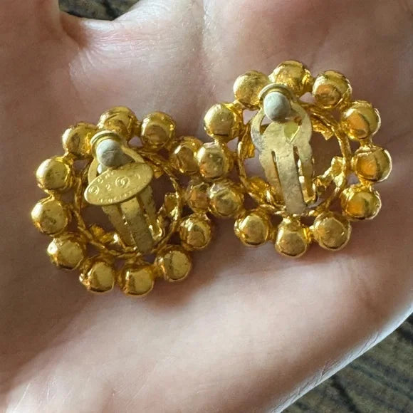 Chanel Vintage 90s Gold Metal CC Rhinestone-Embellished Button Earrings