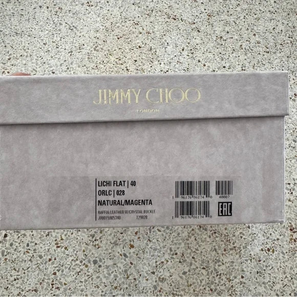 Jimmy Choo Lichi Raffia Espadrille Flats Pink Crystal Buckle New in Box Size 9