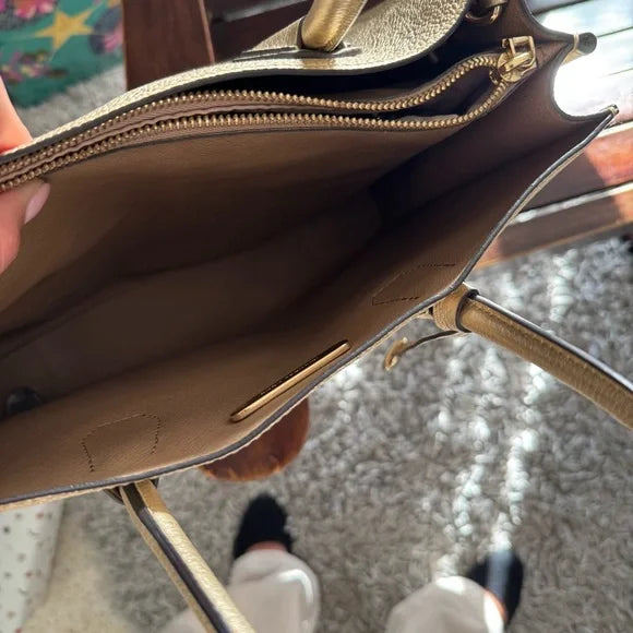 Michael Kors Mercer Large Metallic Pebbled Leather Tote Gold Shoulder Bag